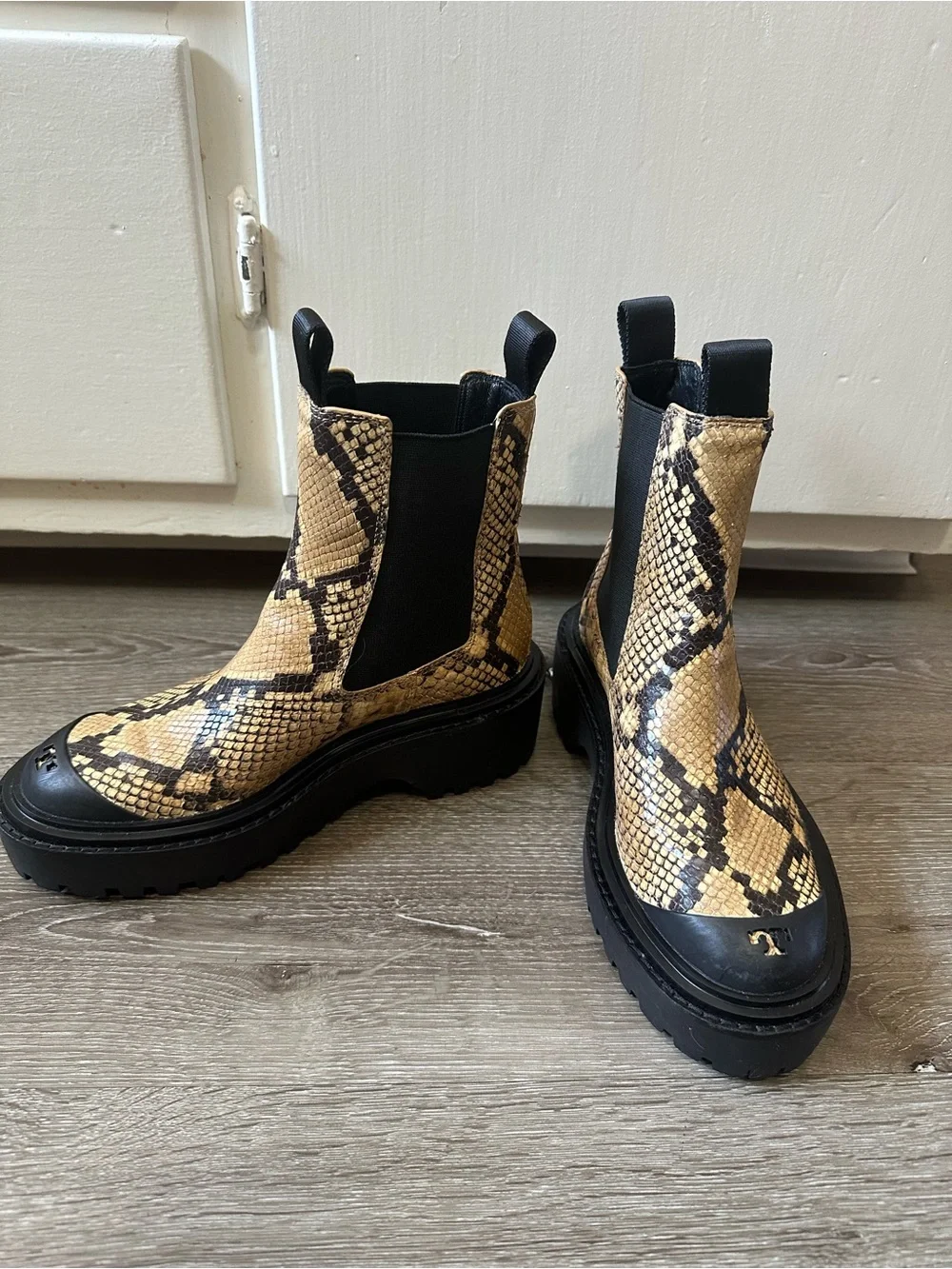 Tory Burch Yellow Snake-Print Chelsea Boots